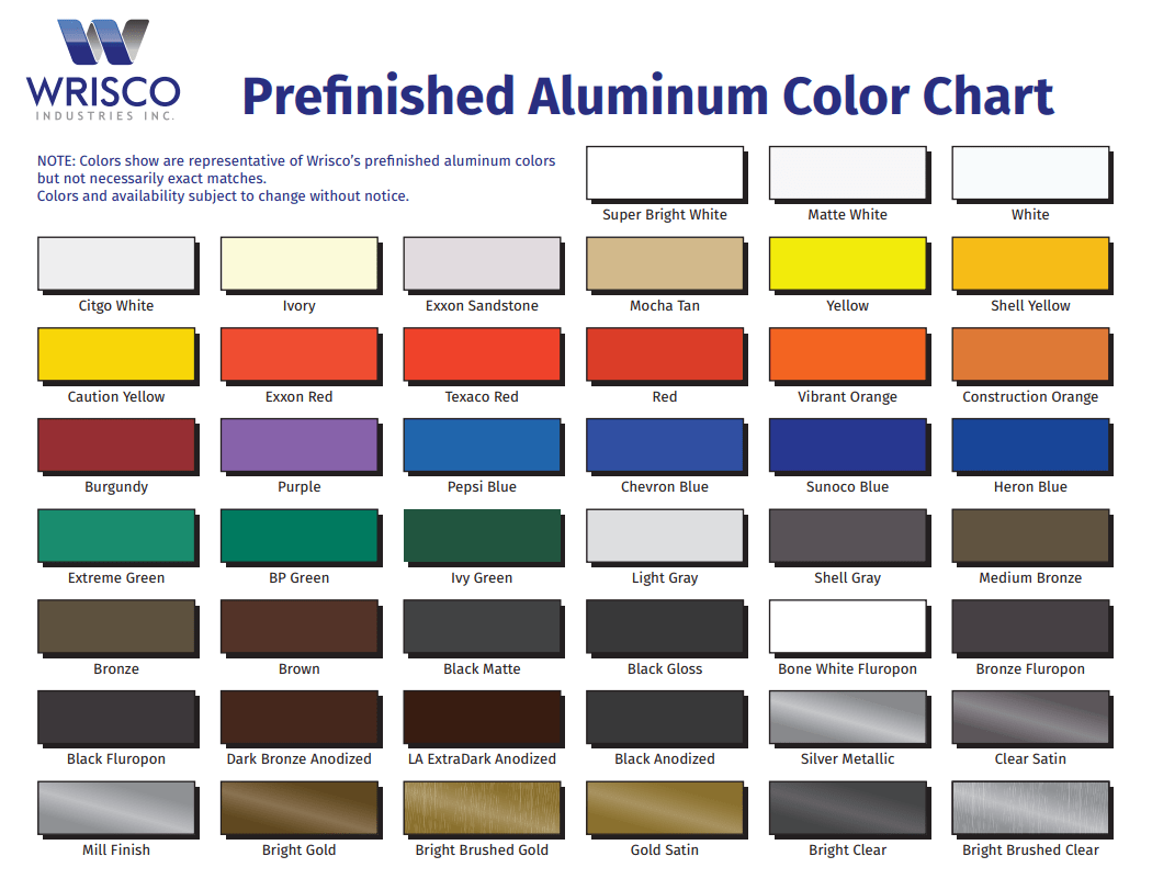 Wrisco Aluminum Color Chart